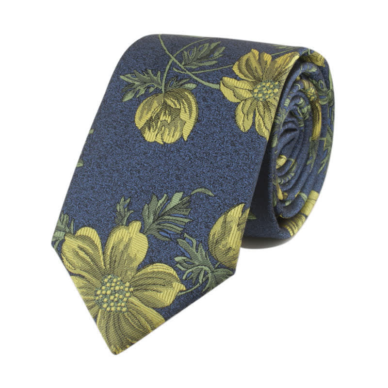 Cravate fantaisie pour homme avec fleur et tige - Jaune et bleu acier - image 5