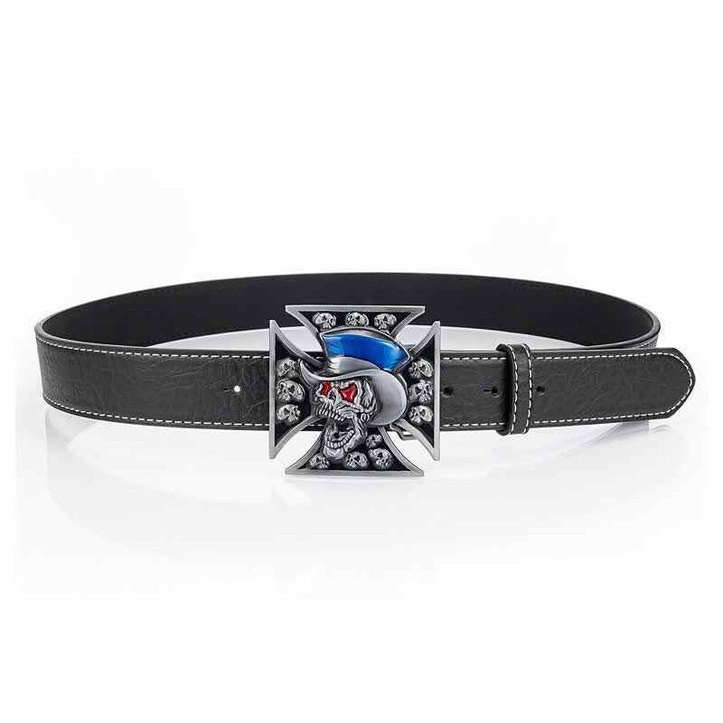 Ceinture en cuir punk avec croix et tête de mort pour homme