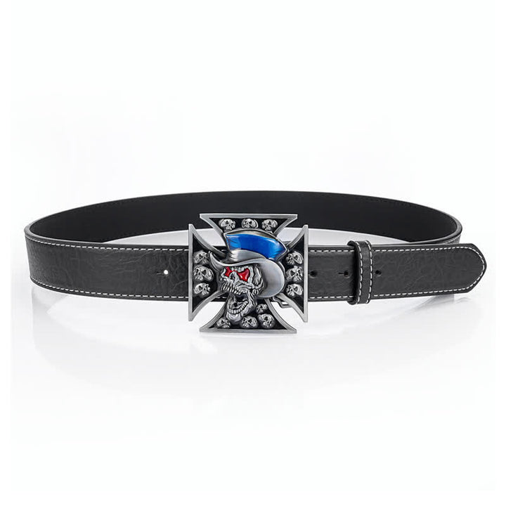 Ceinture en cuir punk avec croix et tête de mort pour homme