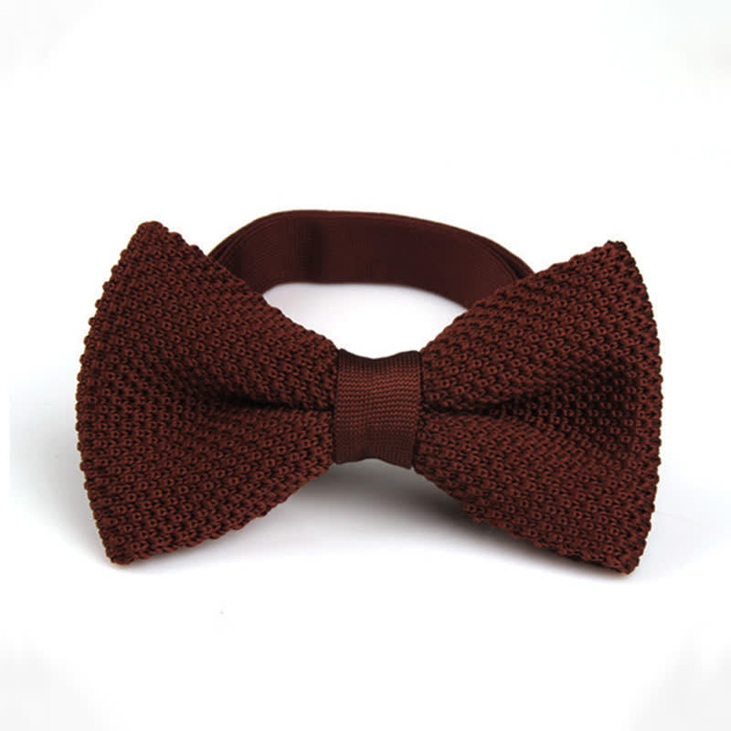 Nœud papillon tricoté double épaisseur de couleur unie pour homme