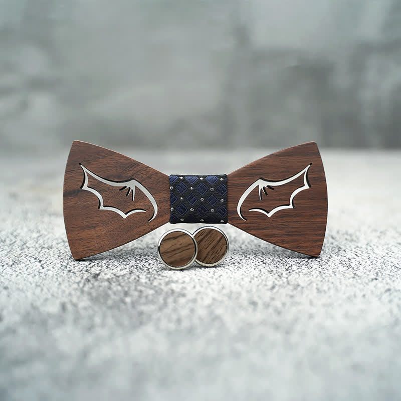 Lot de 3 nœuds papillon en bois avec ailes de démon pour homme