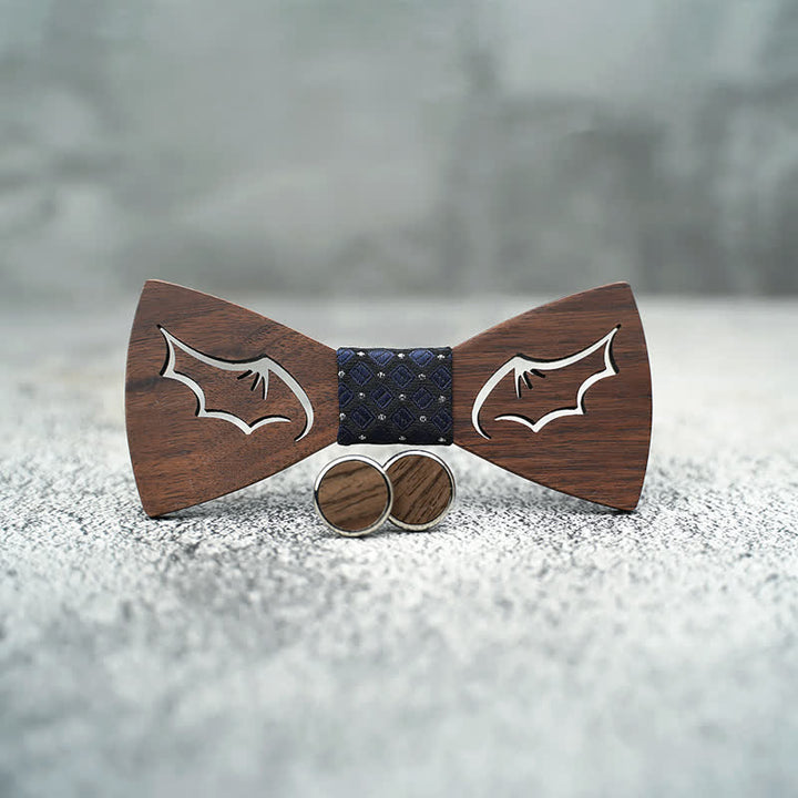 Lot de 3 nœuds papillon en bois avec ailes de démon pour homme
