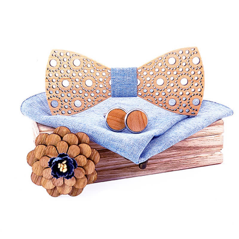Lot de 4 noeuds papillon ronds creux en bois pour homme