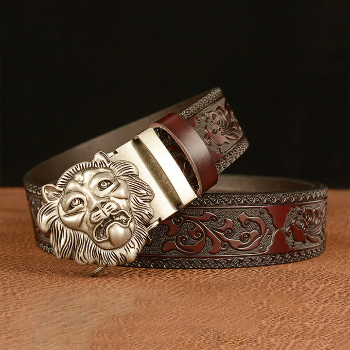 Ceinture en cuir pour homme avec tête de lion sculptée en 3D