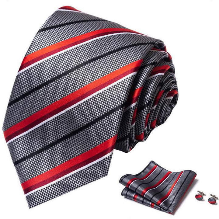 Ensemble de 3 cravates à rayures grises et rouges pour homme 