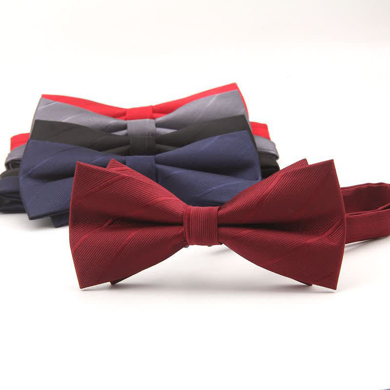 Nœud papillon uni à rayures double épaisseur pour homme