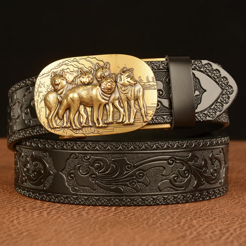 Ceinture en cuir pour homme avec motif rétro de loups