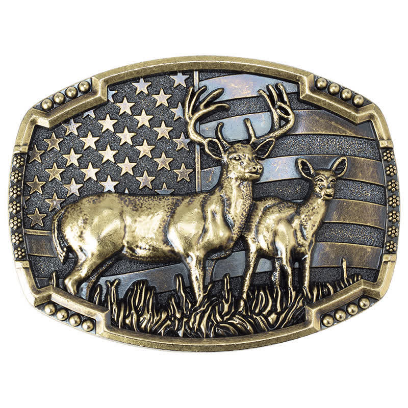 Ceinture en cuir à boucle drapeau américain pour homme avec motif de chasseur de cerfs