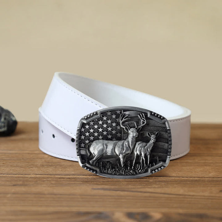 Ceinture en cuir à boucle drapeau américain pour homme avec motif de chasseur de cerfs