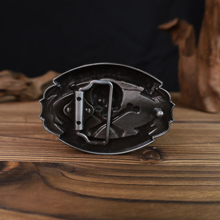 Ceinture en cuir à boucle croisée pour homme avec tête de mort et os
