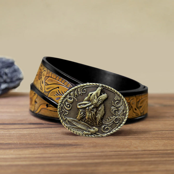 Ceinture en cuir à boucle tête de loup hurlant DIY pour homme