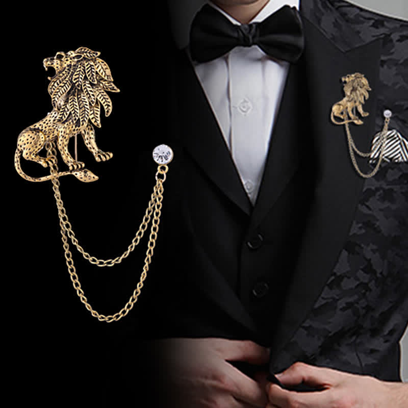 Broche chaîne lion dominant pour homme