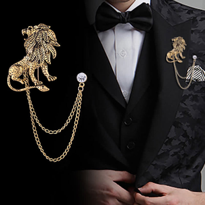 Broche chaîne lion dominant pour homme