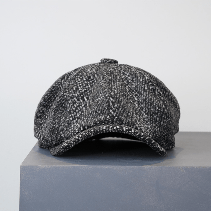 Casquette béret octogonale en tweed moucheté noir