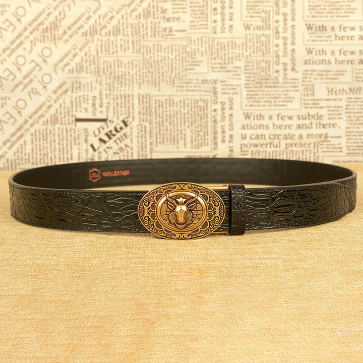 Ceinture en cuir pour homme à motif alligator et chèvre sauvage