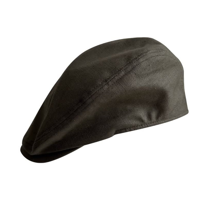 Casquette plate béret respirante en lin vert armée