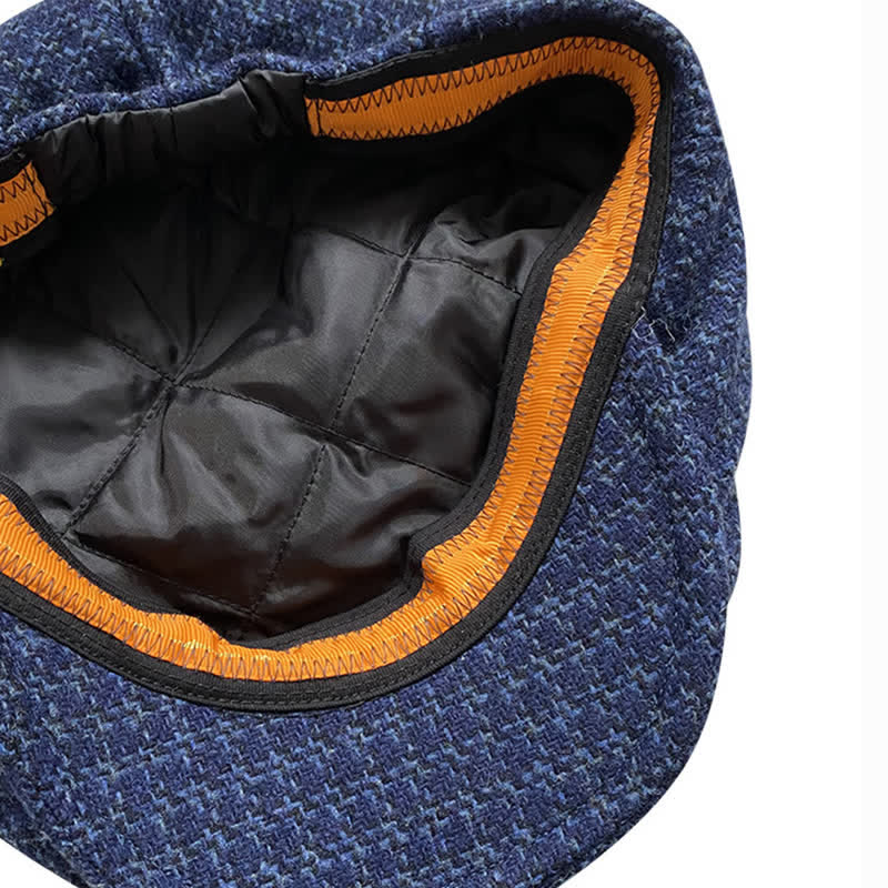 Casquette béret automne-hiver à carreaux bleu marine