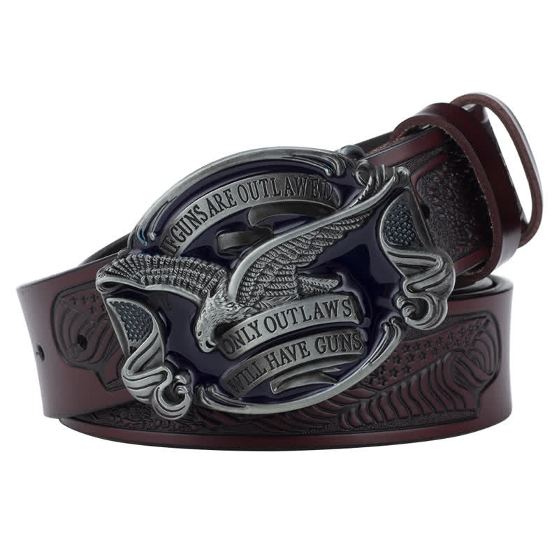 Ceinture en cuir pour homme avec drapeau américain Soaring Eagle