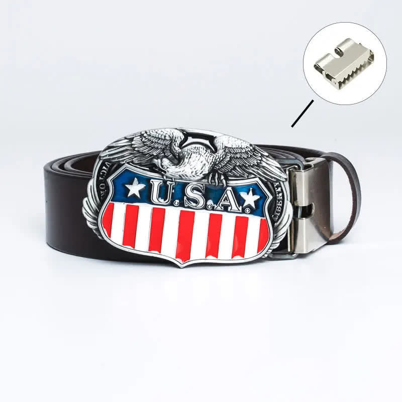 Ceinture en cuir pour homme avec drapeau américain et aigle volant