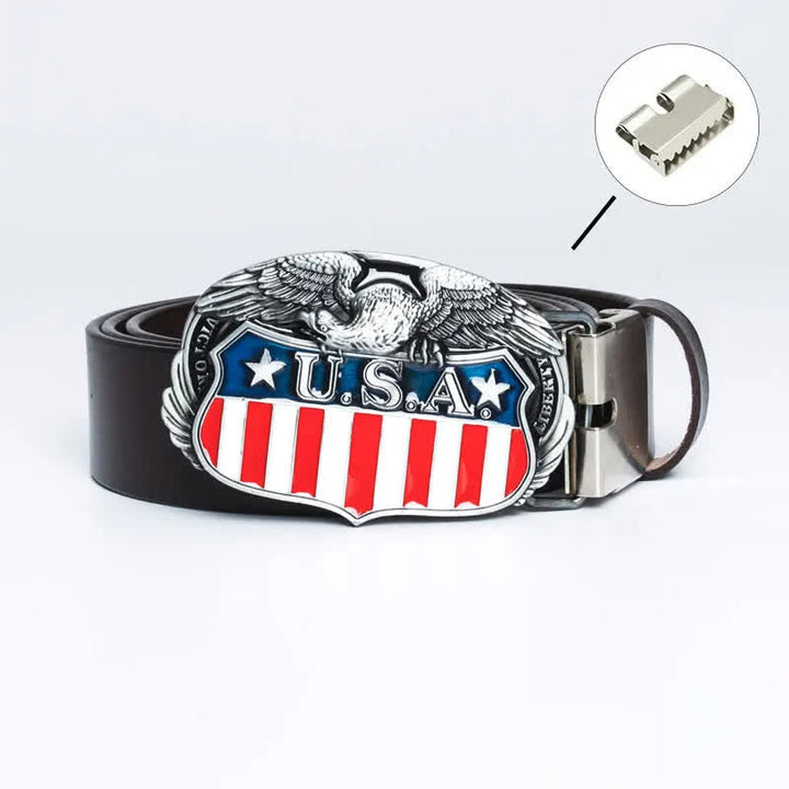 Ceinture en cuir pour homme avec drapeau américain et aigle volant