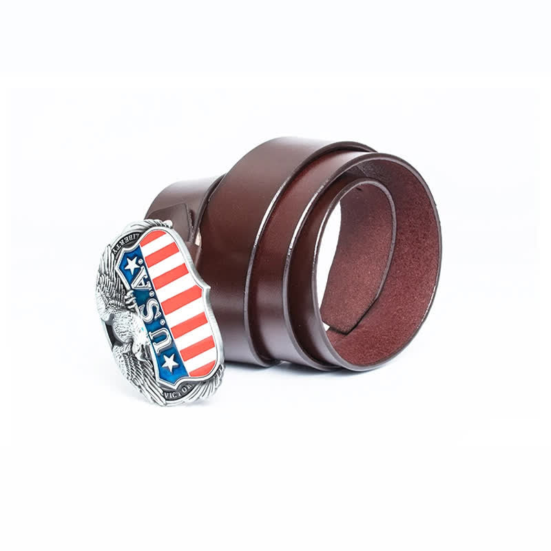 Ceinture en cuir pour homme avec drapeau américain et aigle volant