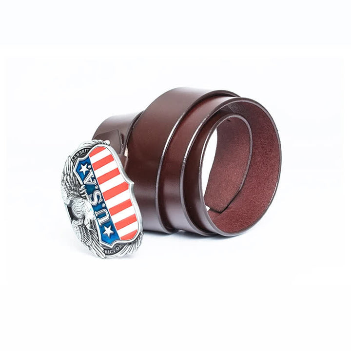 Ceinture en cuir pour homme avec drapeau américain et aigle volant