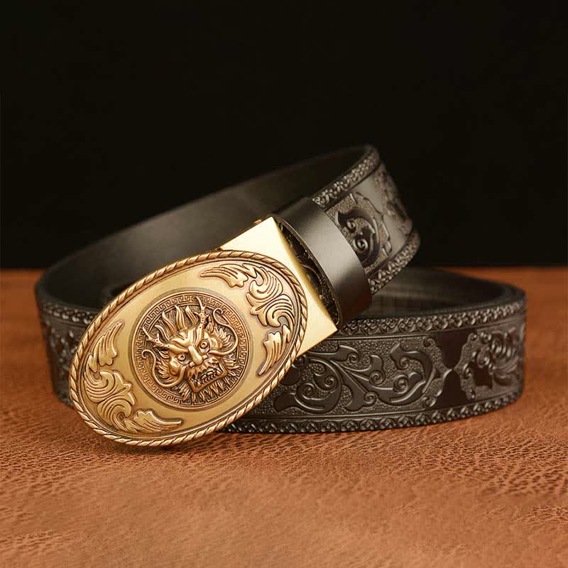 Ceinture en cuir à boucle elliptique pour homme avec dragon