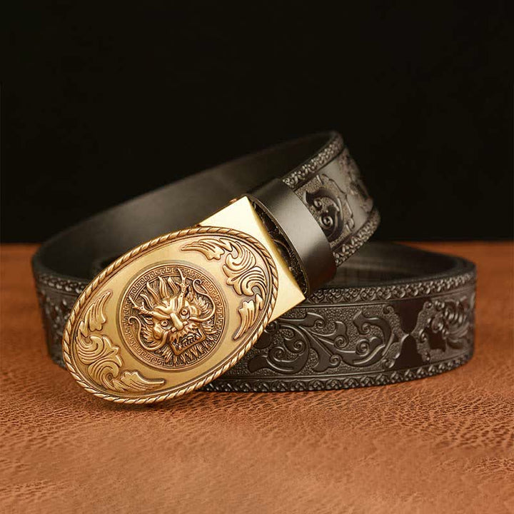 Ceinture en cuir à boucle elliptique pour homme avec dragon