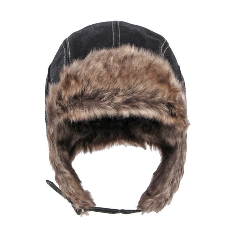 Chapeau de trappeur en similicuir doux et moelleux avec protection des oreilles