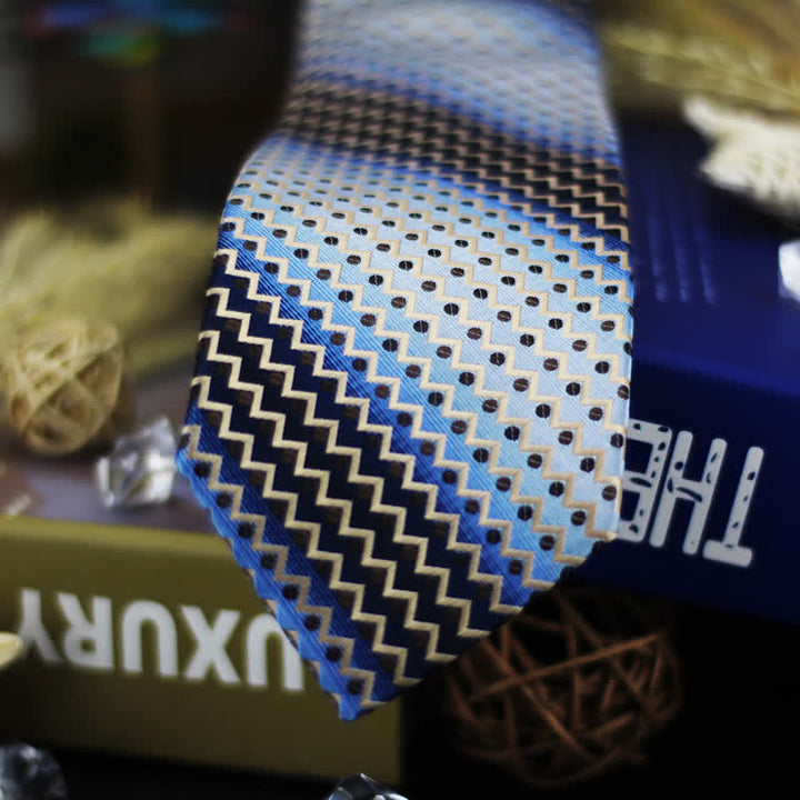 Cravate à rayures en zigzag à pois bleus et noirs dégradés pour homme