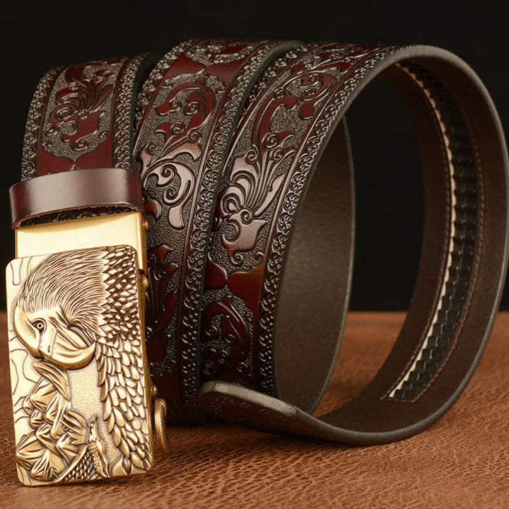 Ceinture en cuir pour homme avec motif d'aigle et paysage animalier