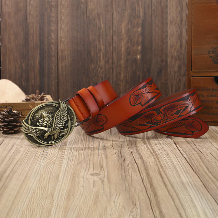 Ceinture en cuir à motif sculpté avec boucle d'aigle volant fantaisie pour homme
