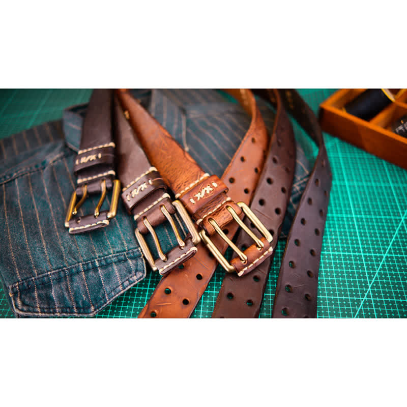 Ceinture large en cuir à double boucle pour homme