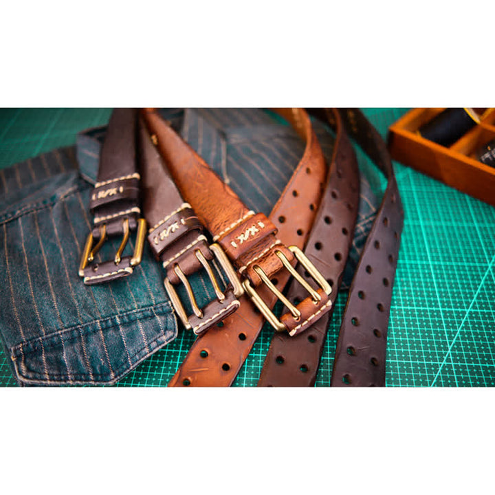 Ceinture large en cuir à double boucle pour homme