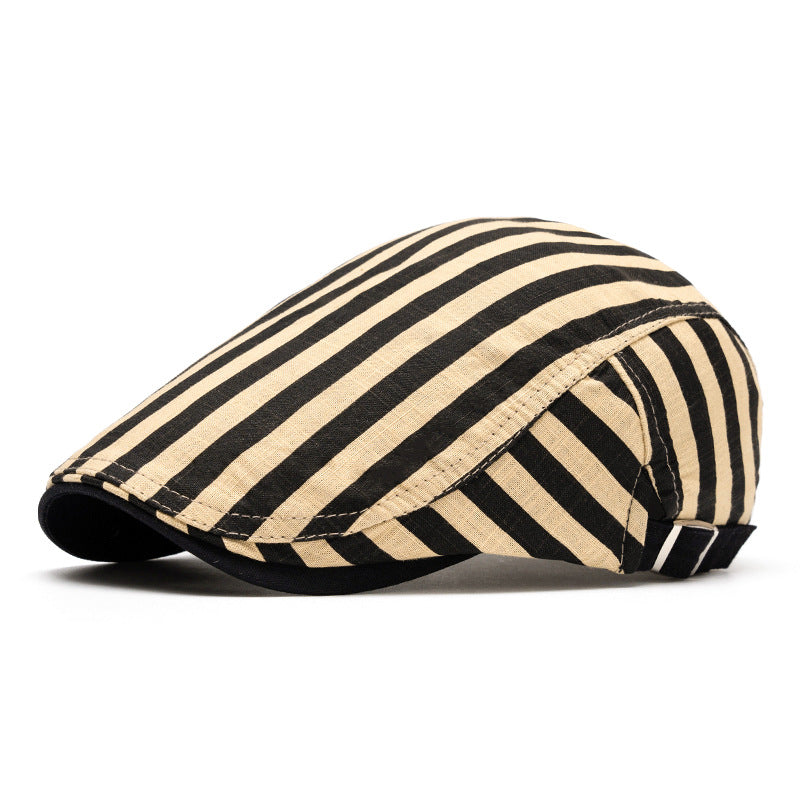Béret en pur coton à rayures et à carreaux, tendance printemps-été - Rayures camel - Réglable (22"-24") - image 18
