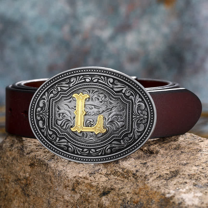 Ceinture en cuir unisexe style hip-hop avec boucle en relief et initiales