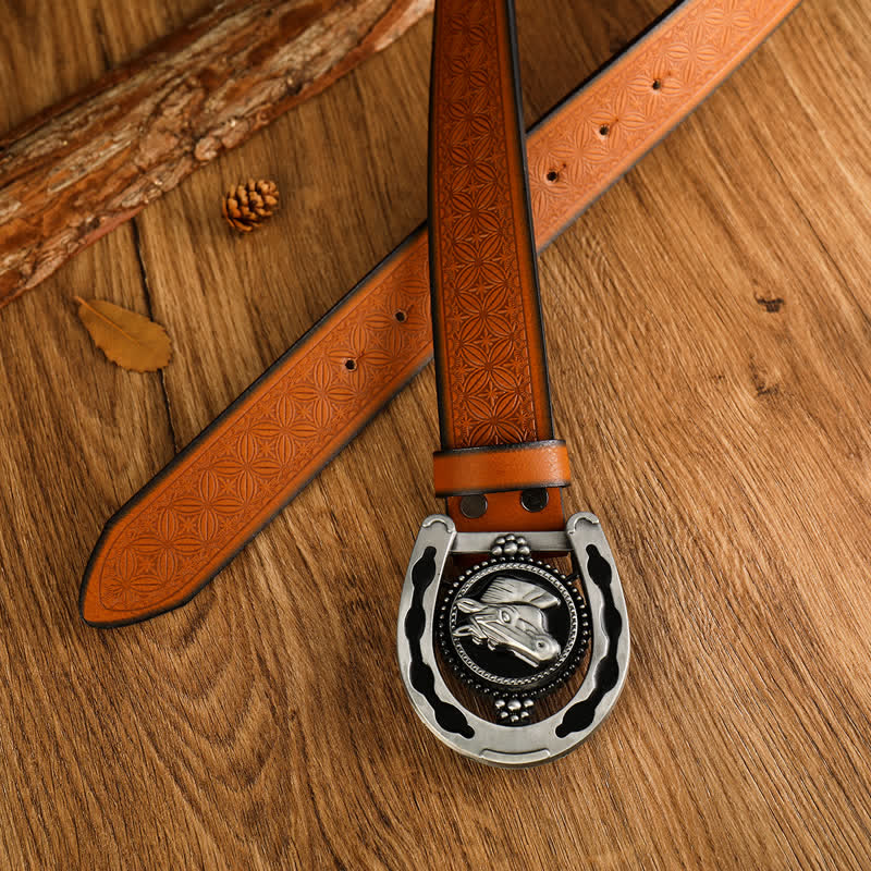 Ceinture en cuir western rétro en forme de fer à cheval pour homme