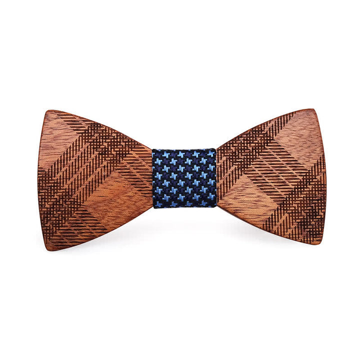 Nœud papillon en bois à motif damier étoilé pour homme