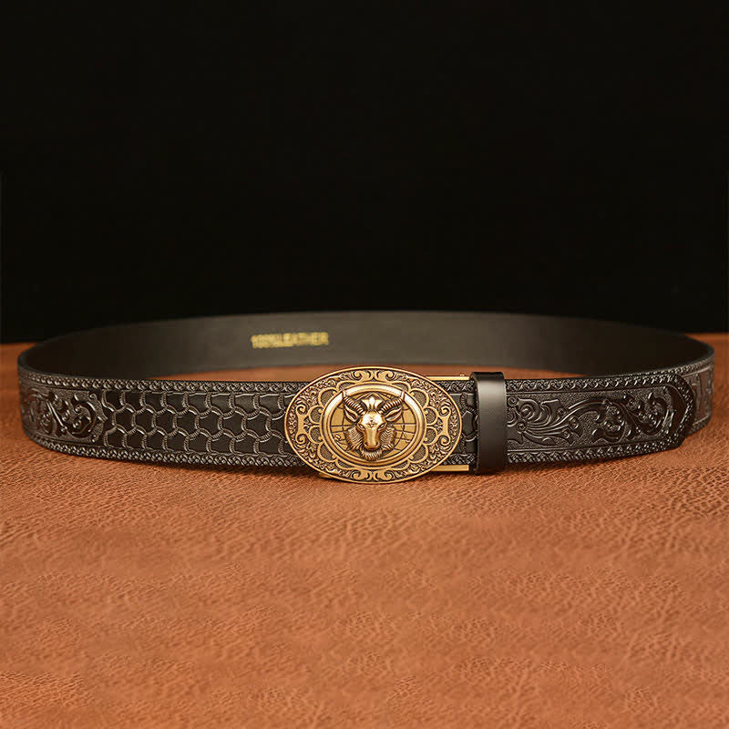 Ceinture en cuir à boucle classique pour homme avec tête de mouton