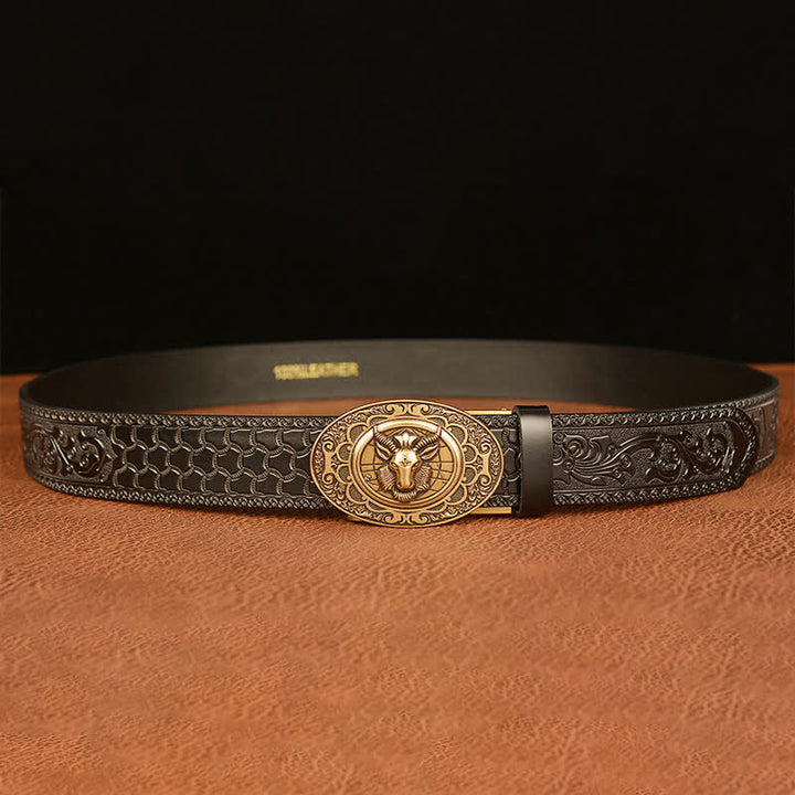 Ceinture en cuir à boucle classique pour homme avec tête de mouton