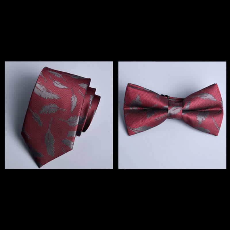 Lot de 8 nœuds papillon en forme de fleur et de feuilles rouge foncé - Coffret cadeau - image 1