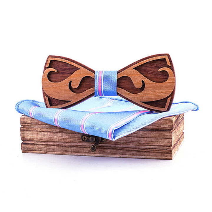 Lot de 2 nœuds papillon en bois pour hommes avec barbe sculptée