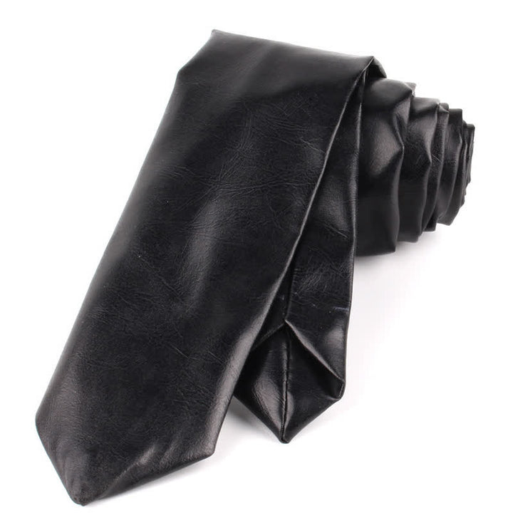 Cravate étroite décontractée en cuir PU pour homme