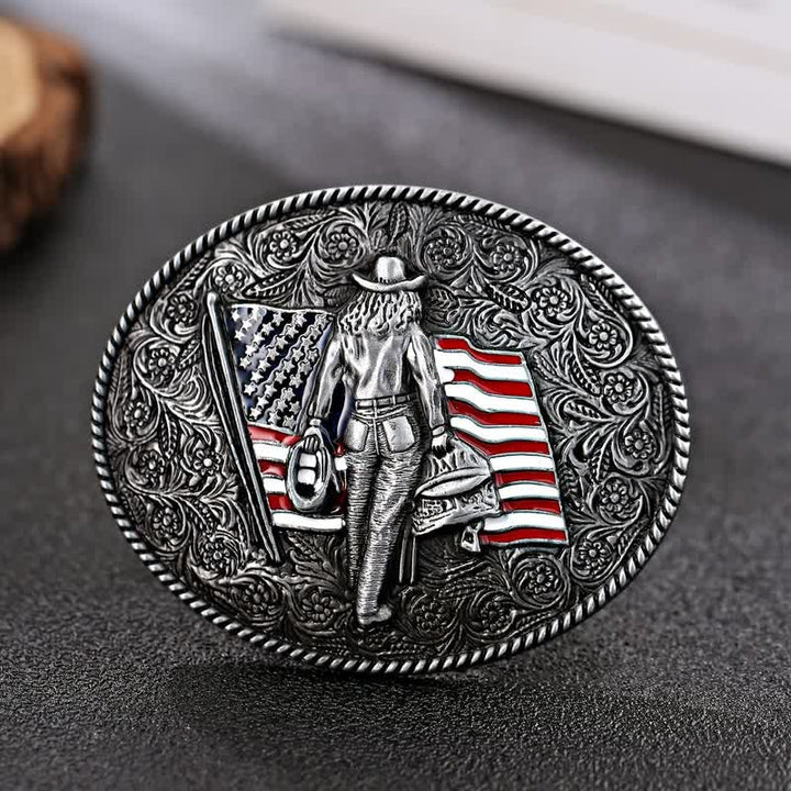 Ceinture en cuir à boucle drapeau américain pour homme avec motif cowboy