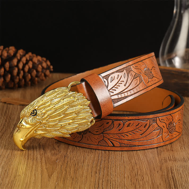 Ceinture en cuir western à tête d'aigle réaliste pour homme
