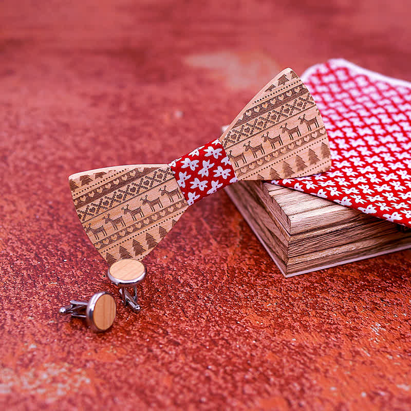 Lot de 3 nœuds papillon en bois à motif de Noël pour homme
