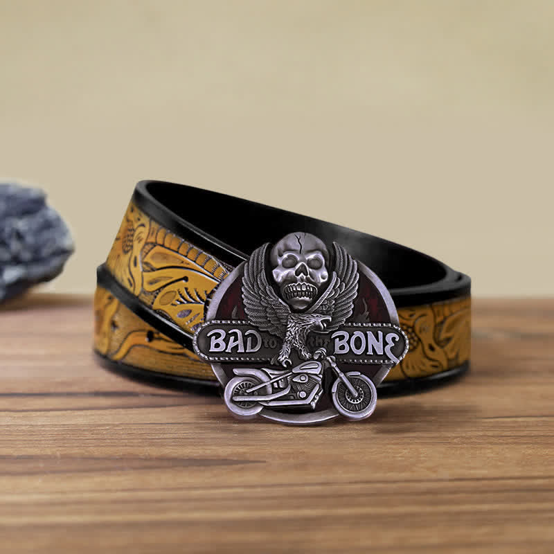 Ceinture en cuir à boucle pour homme avec tête de mort et aigle