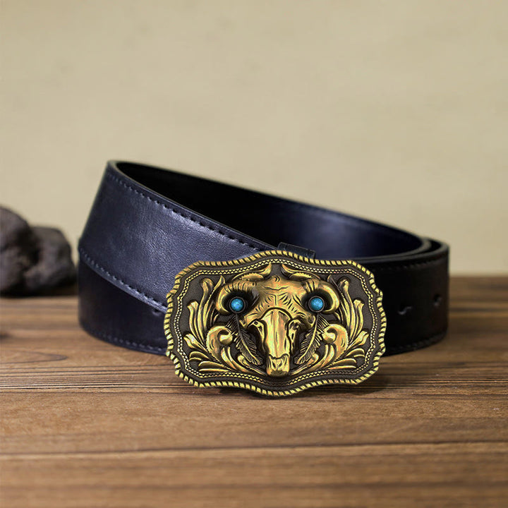 Ceinture en cuir à boucle turquoise pour homme avec tête de mort de chèvre