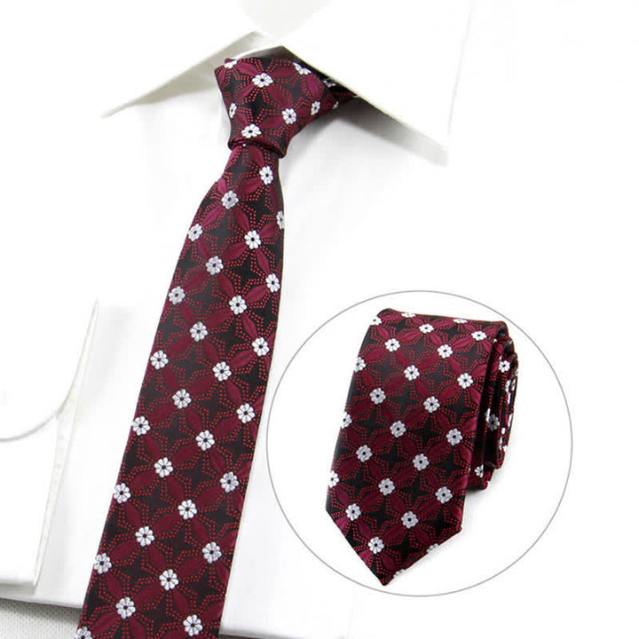 Cravate géométrique brodée de fleurs pour homme