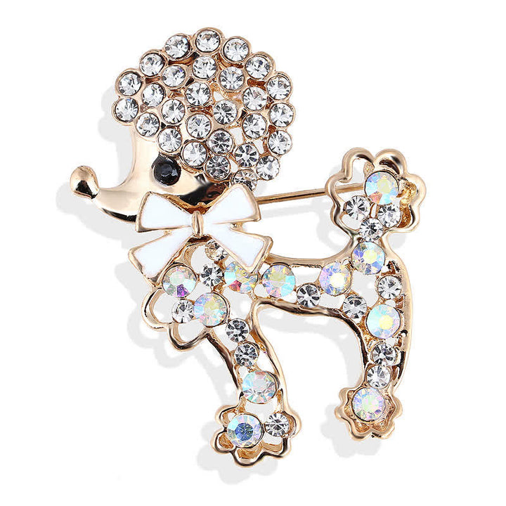 Broche pour femme en forme de chiot caniche avec noeud papillon